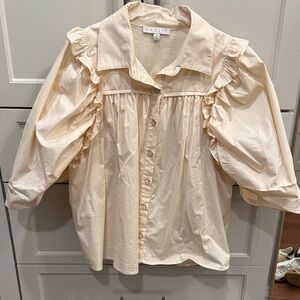 Karlie Beige Ruffle Sleeve Blouse